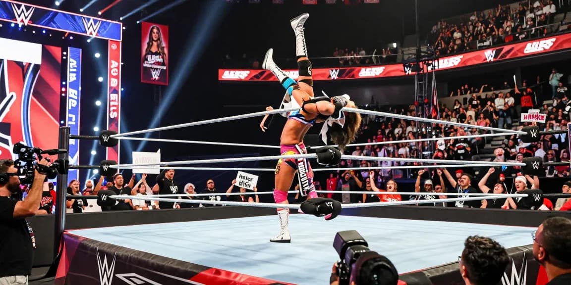 A thrilling moment with Alexa Bliss in the wrestling ring, showcasing her dynamic moves and electrifying atmosphere, embodying the spirit of professional wrestling.