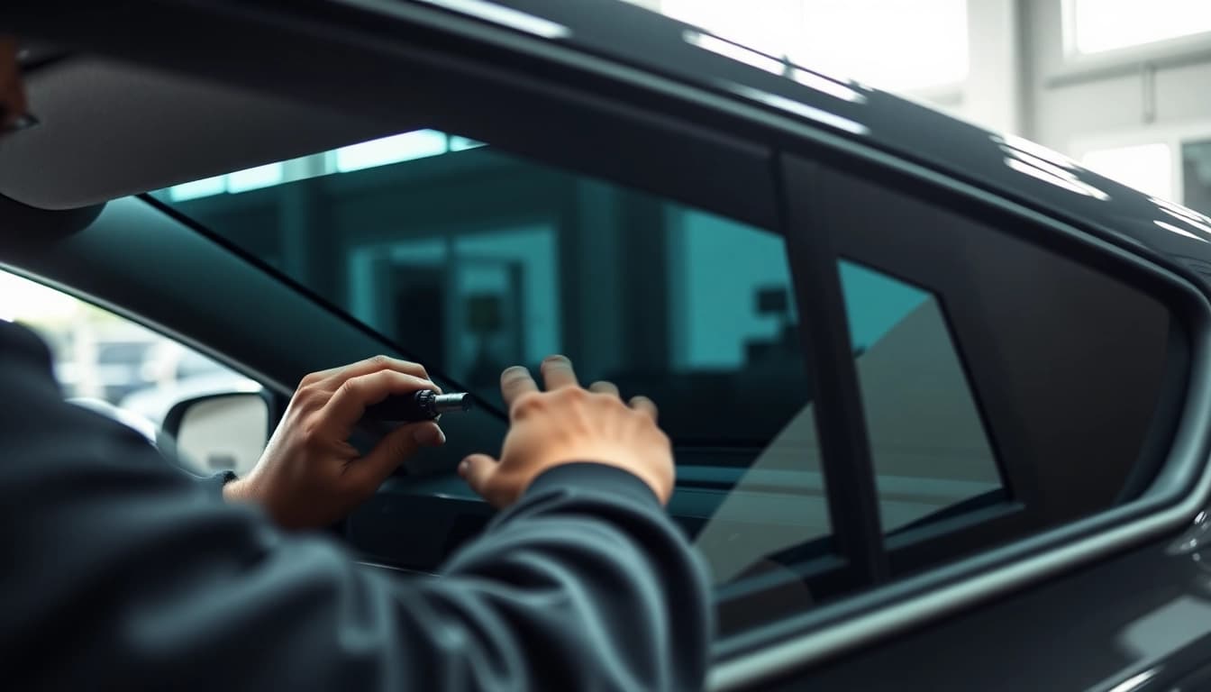 Enhance comfort & style with professional window tinting Cleveland TN application in a modern auto shop.