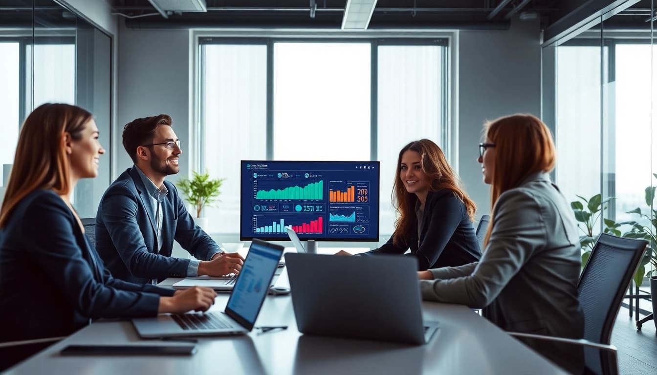 Analyze b2b competitive intelligence data in a collaborative office environment with modern tools.