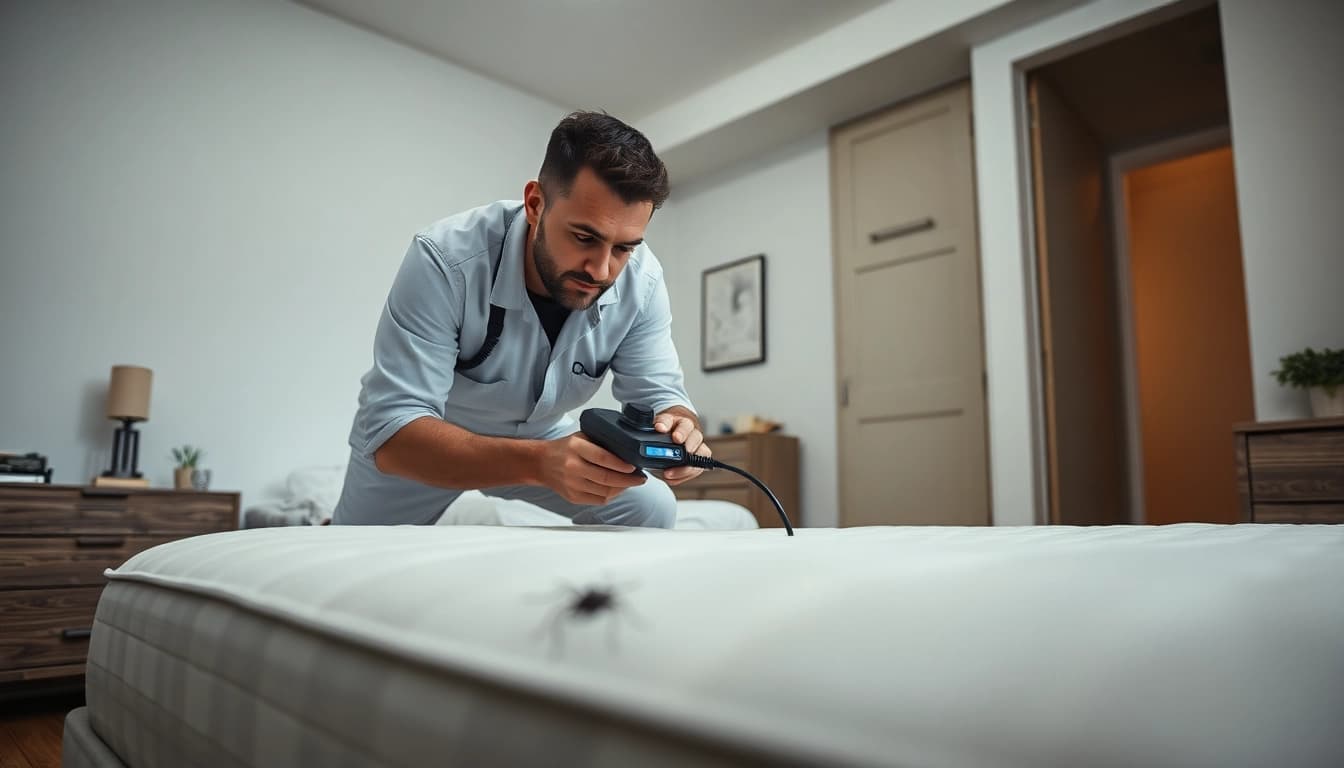 Professional pest control technician inspecting bedbugs exterminator near me to ensure effective treatment.