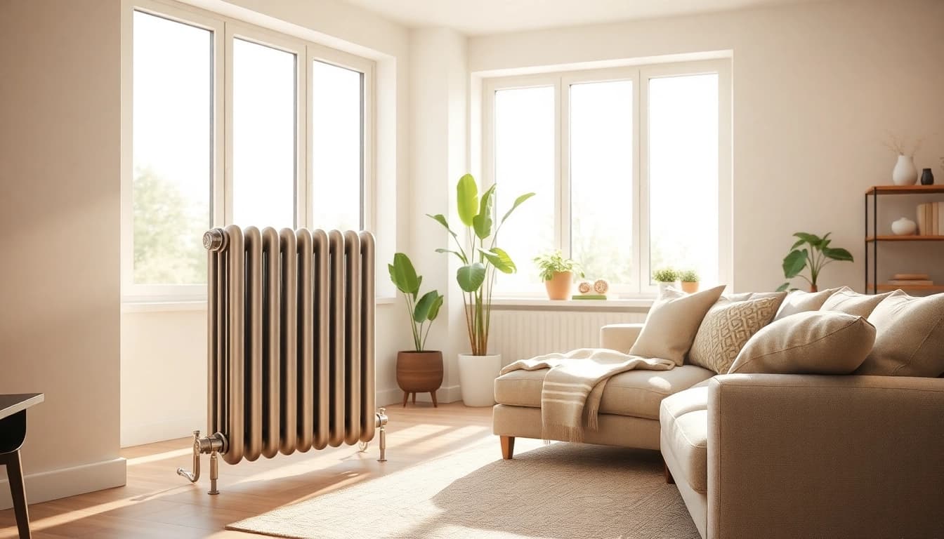 Heizkörper in modernem Wohnzimmer bringt Wärme und Komfort ins Zuhause.