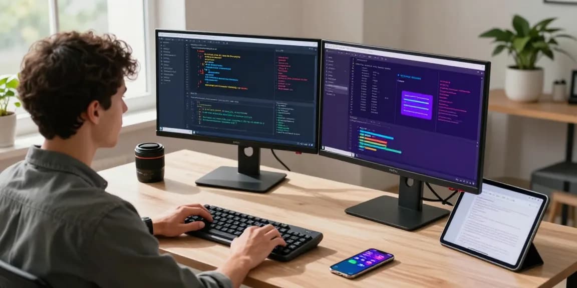 open claw personal AI assistant in a vibrant tech workspace with modern devices and coding screens