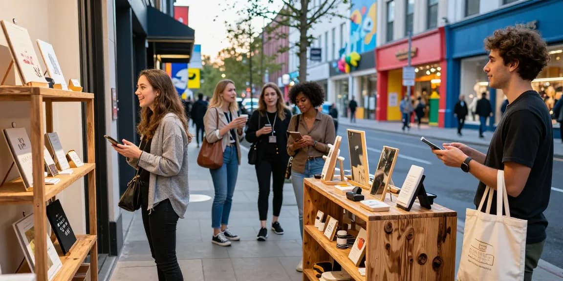 Shoppers enjoying personalized experiences at a trendy store, showcasing https://forumup.org/shop/search.php?ca_id=&addr1=&addr2=&addr3=&schKeyword= in a vibrant urban setting.