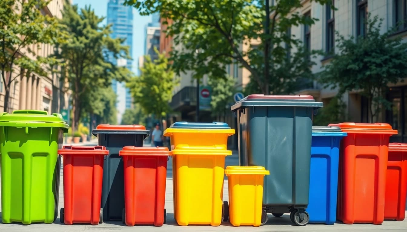 Discover efficient garbage bins rental services showcasing various colorful bins in an urban setting.