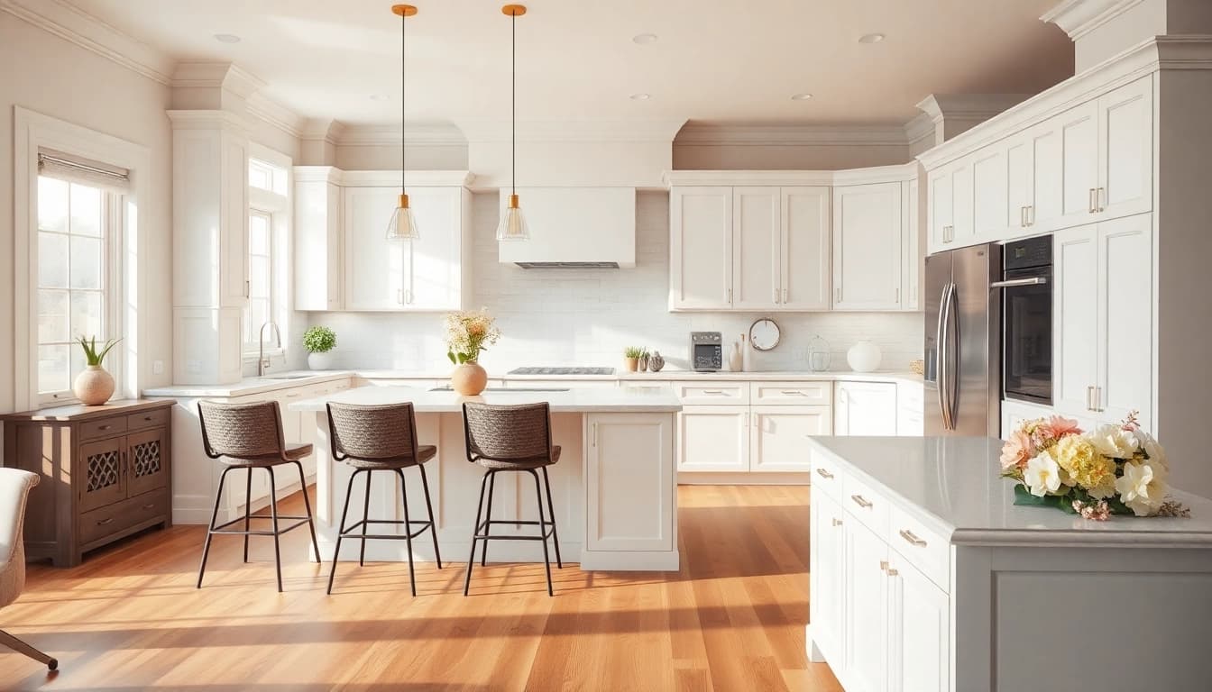 Revamped kitchen demonstrating a fresh renovation with modern design elements.