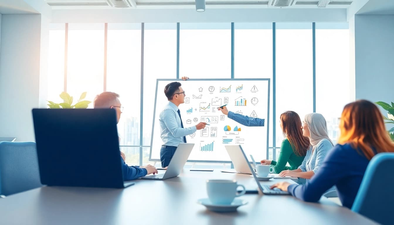 Learn how to get sales leads as a rep through strategic brainstorming in a modern office setting.