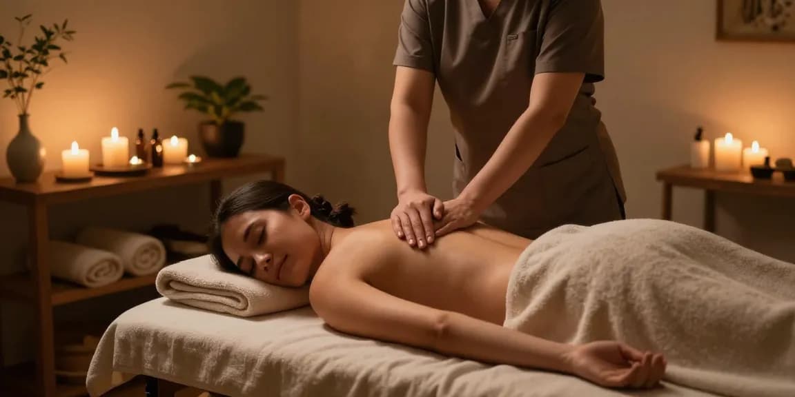 Relaxing Swedish massage scene showcasing 구로마사지 therapy with calming atmosphere and soothing elements.