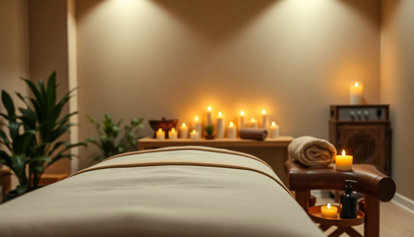 Experience the calming ambiance of griesbach massage with a serene therapy room designed for relaxation.