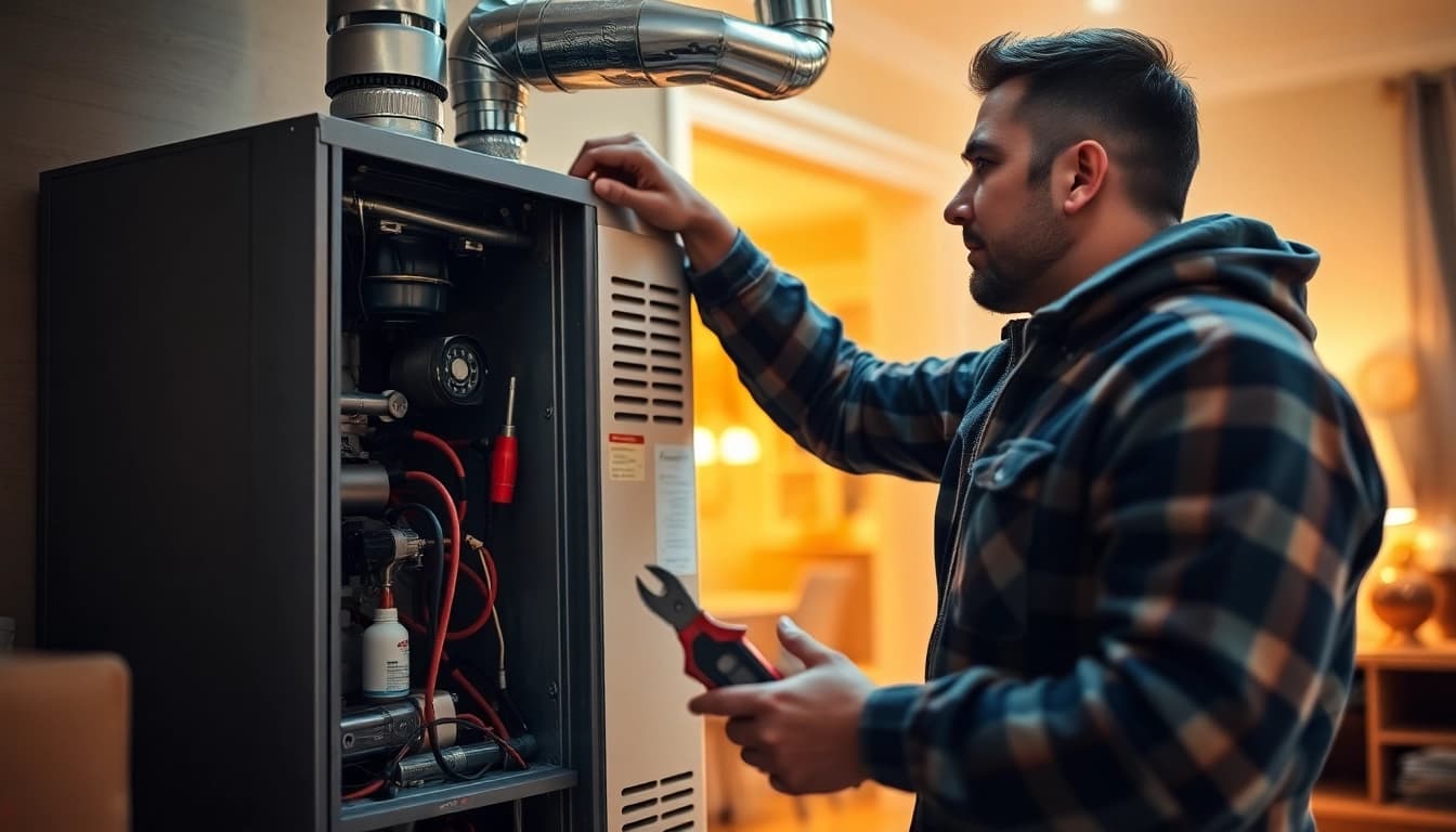 Delivering emergency heating repair solutions with professional HVAC technician at work.