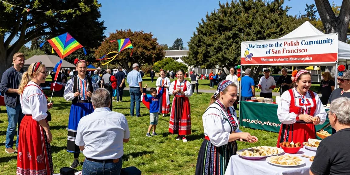 Polish community gathering at https://www.sfpol.com/ with traditional food and music in San Francisco park.