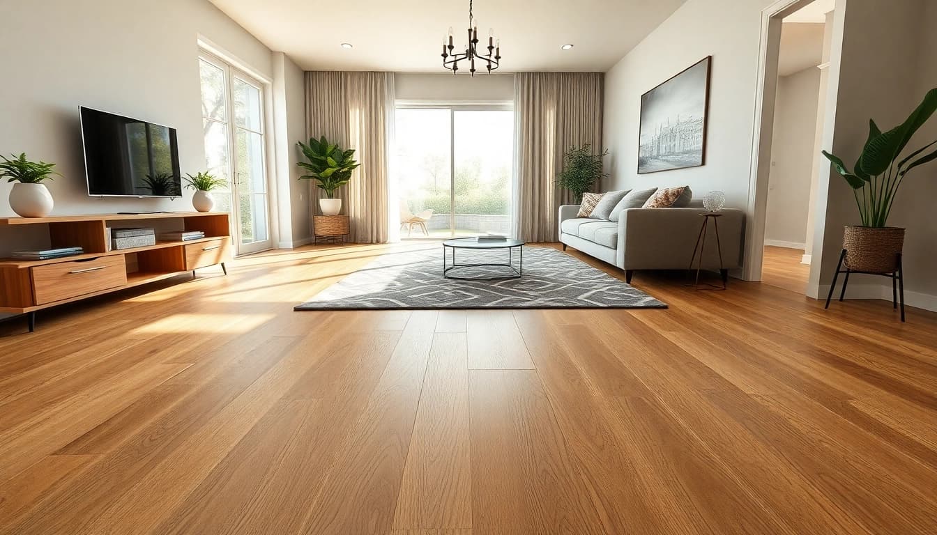 Enhance your interior with luxury vinyl flooring showcased in a modern living room setting.