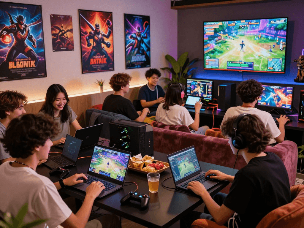 Exciting gaming lounge showcasing players enjoying various sex games with friends.