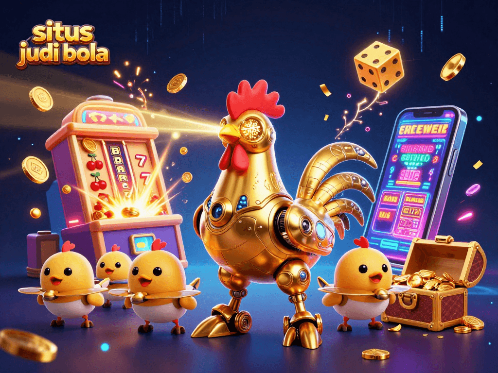 Experience the excitement of situs judi bola with thrilling robotic characters and vibrant casino elements.