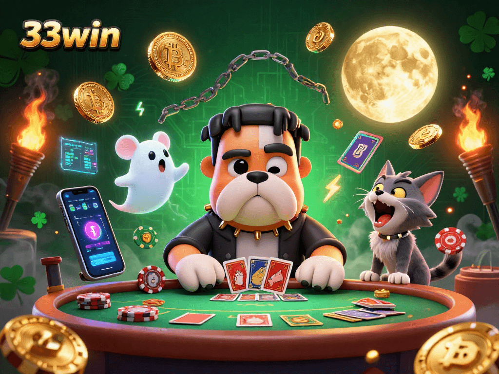 Experience thrilling gameplay with 33win at this dynamic casino scene featuring unique characters.