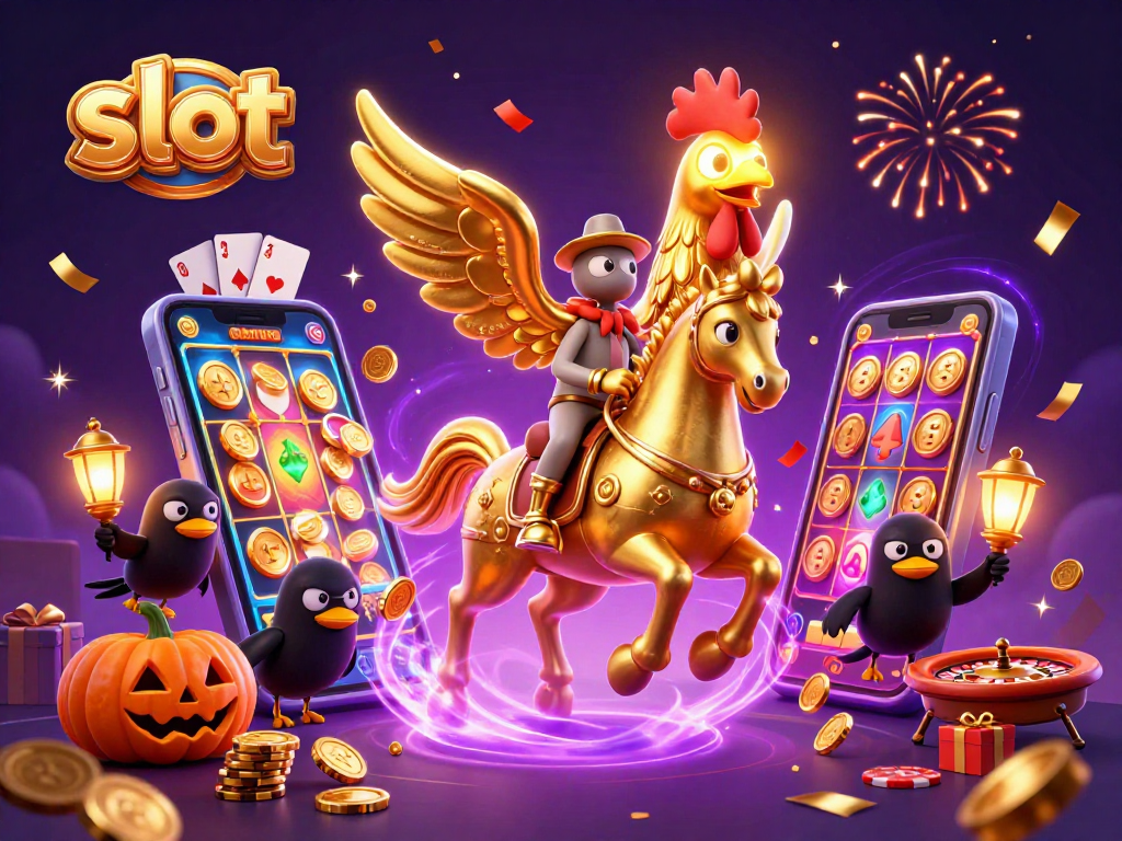 Experience vibrant slot action featuring a golden rooster and casino elements.
