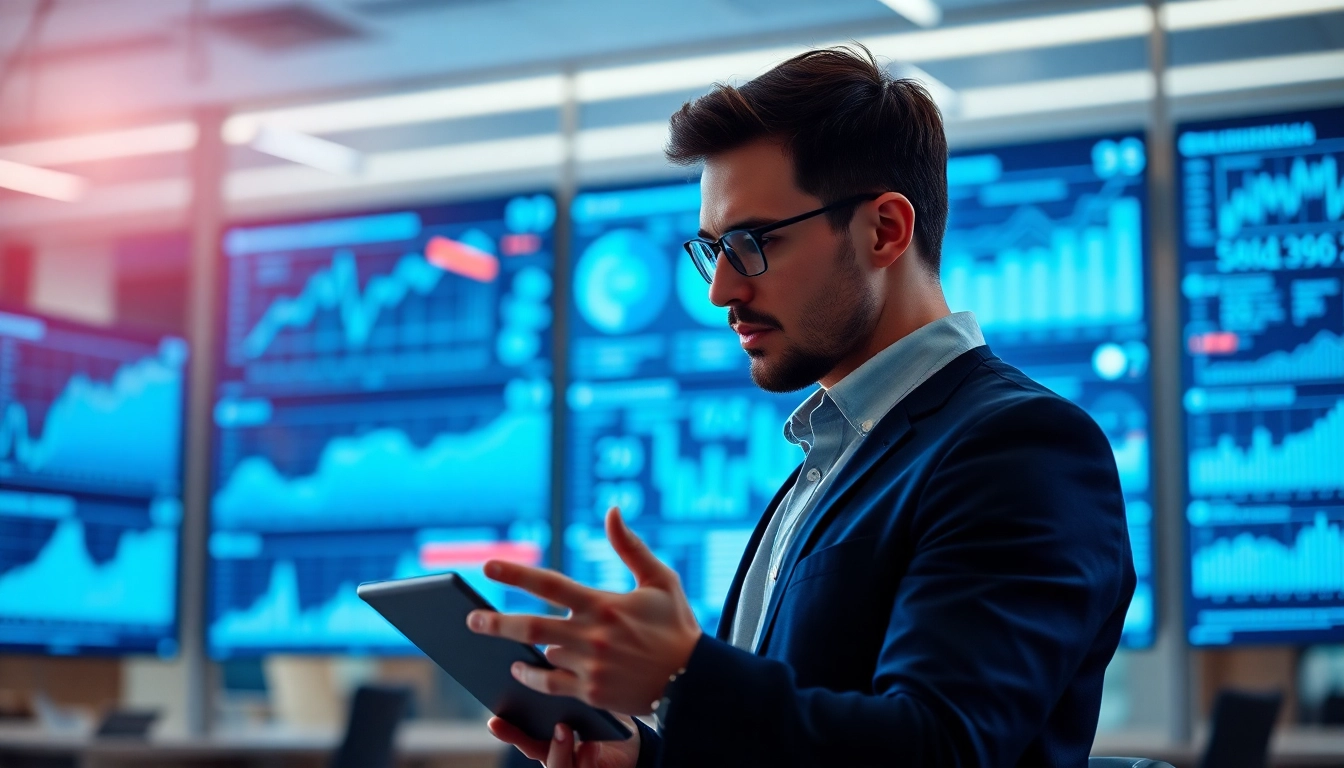 Data analyst using AI for competitor analysis in a modern office.