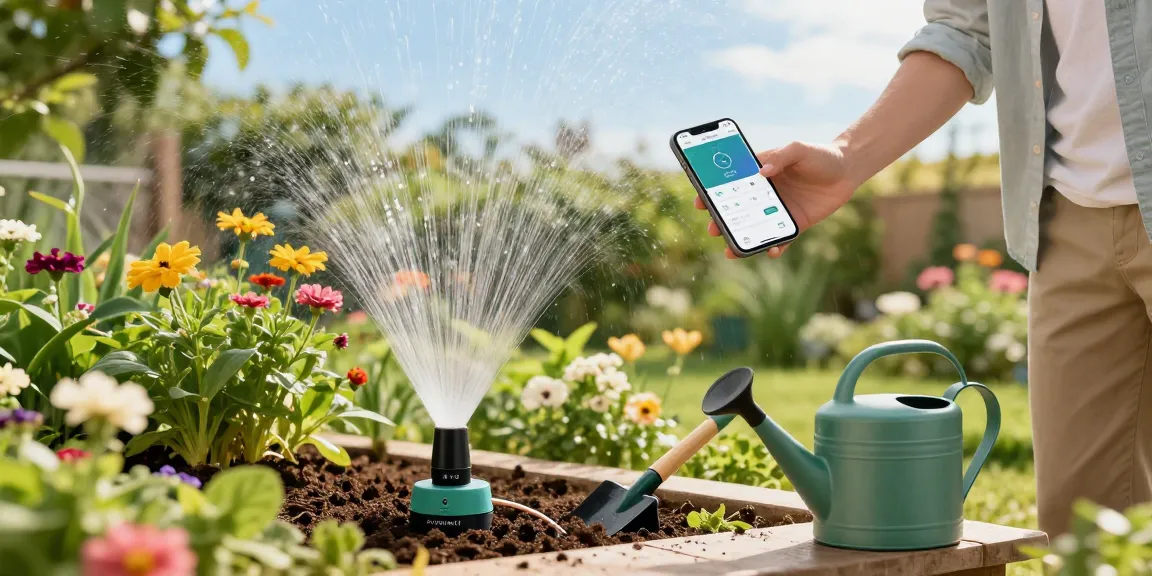 Using a rainpoint water timer to automate garden watering in a vibrant home garden.