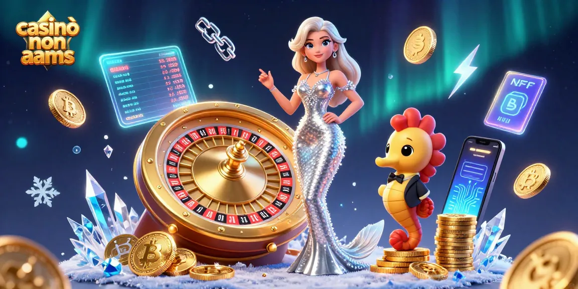 Vivi l'emozione dei casinò non aams con una scena glamour che presenta una ruota della roulette e elementi crypto.
