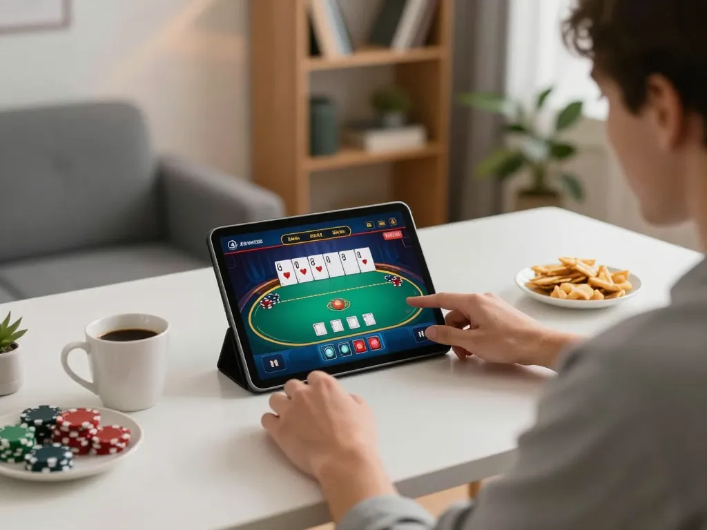 Engaging gaming session at Canada online casinos reddit with dynamic poker gameplay on tablet.