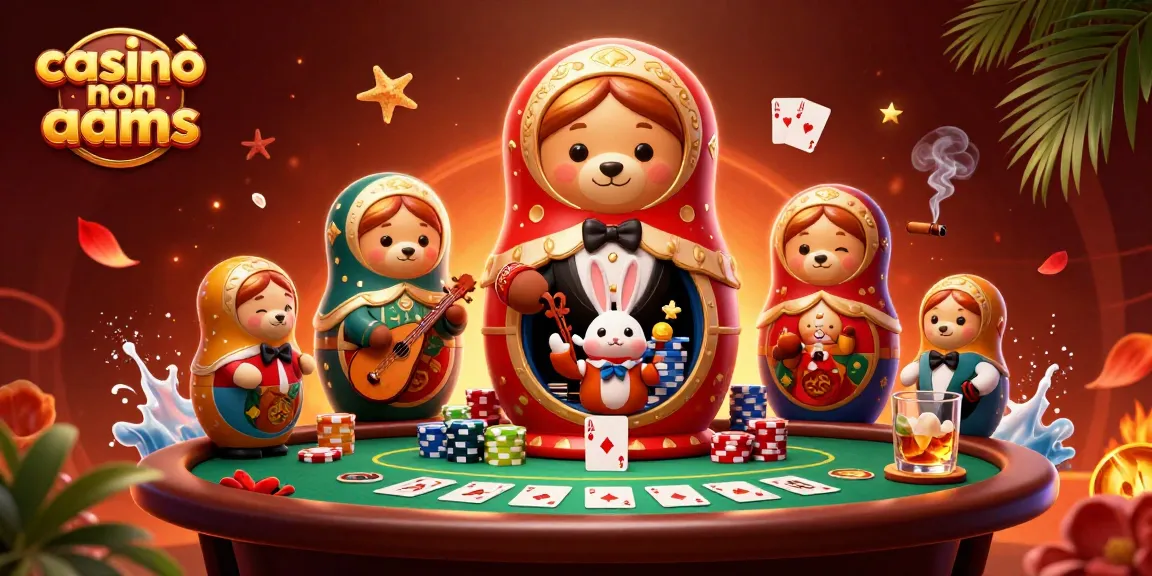 Vivi il brivido del casinò non aams con un'illustrazione 3D coinvolgente di personaggi unici ed elementi del casinò.