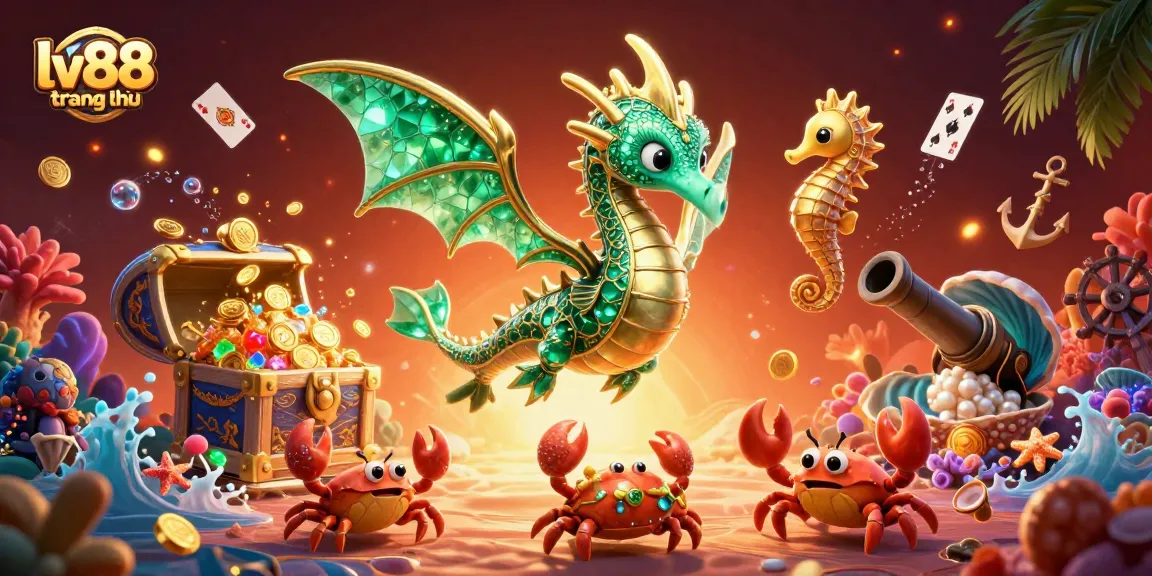 Win big at lv88 trang chủ with vibrant 3D casino-themed underwater artwork featuring a sea dragon and treasure.