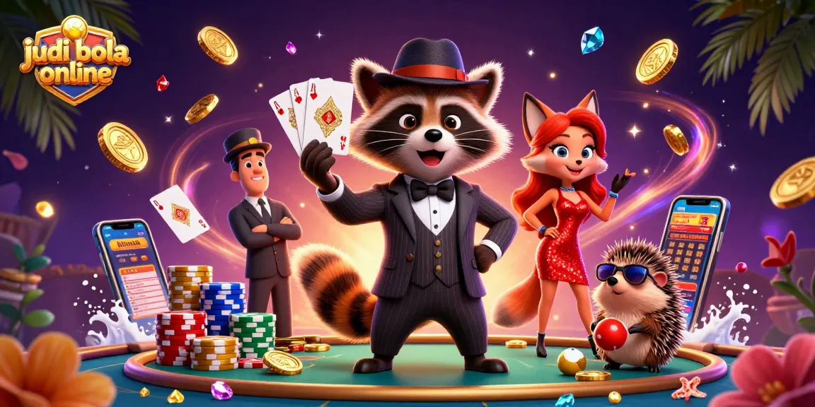 Experience judi bola online excitement with a suave raccoon, dazzling visuals, and dynamic sports elements.