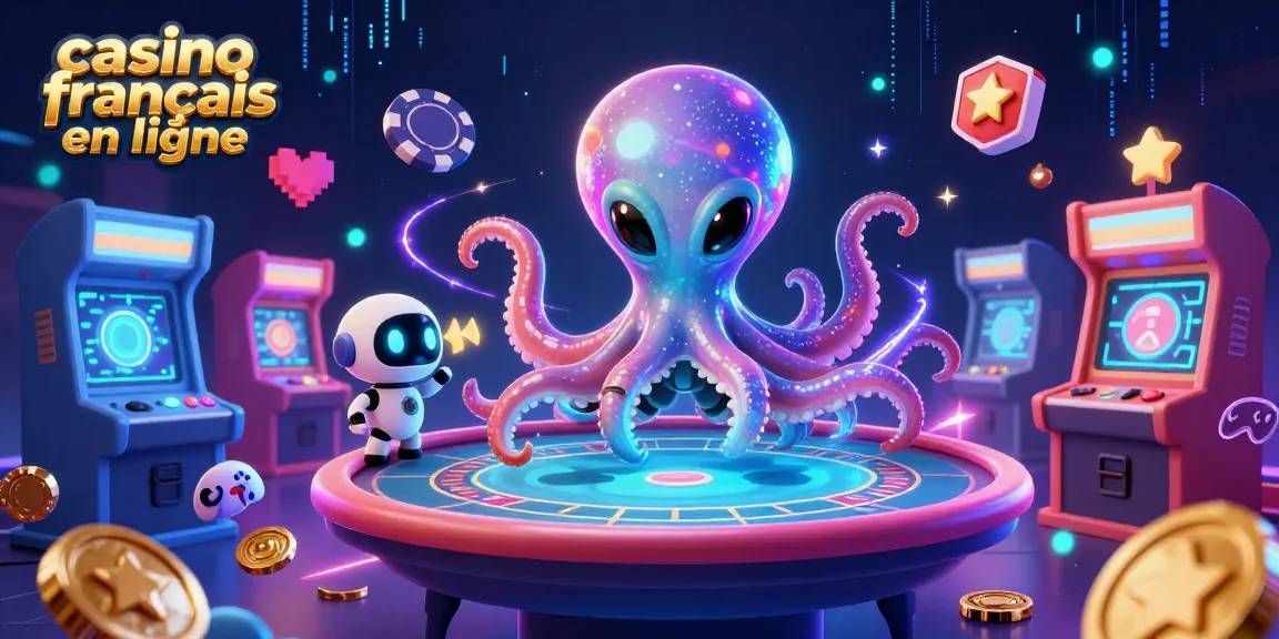 Jouez à un casino français en ligne avec un octopus alien dynamique et un robot compagnon en pleine action de poker.