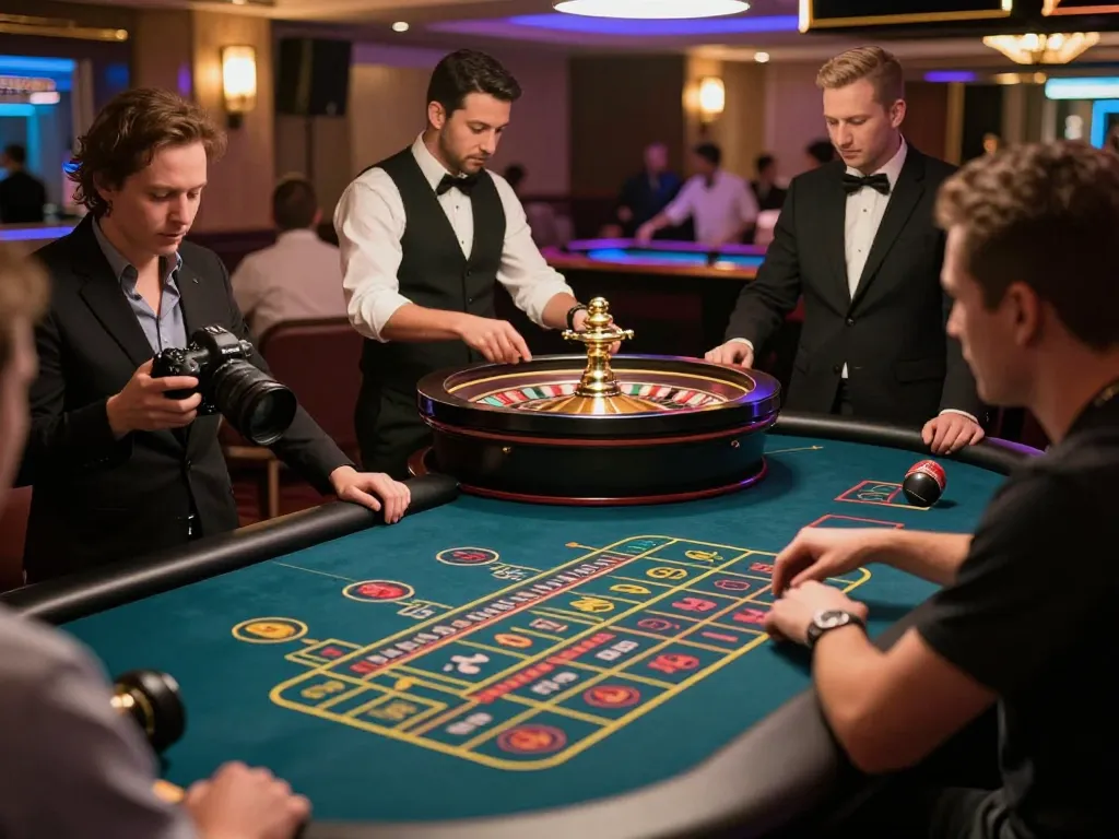Engaging players placing bets at roulette tables while enjoying ดูหนังใหม่ experiences in a lively casino.