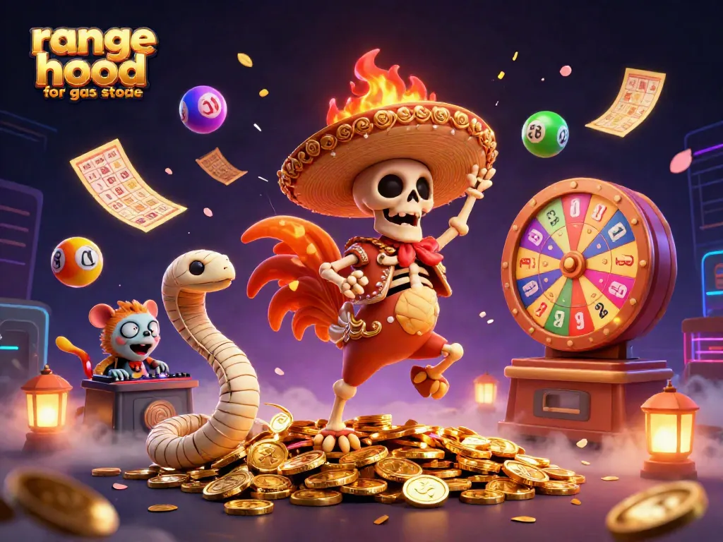 Ignite your passion for winning with a range hood for gas stove—a vibrant casino scene with energetic characters.