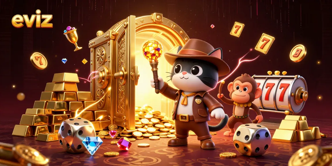 Engage with eviz and explore a vibrant 3D casino scene filled with treasure and gaming excitement.