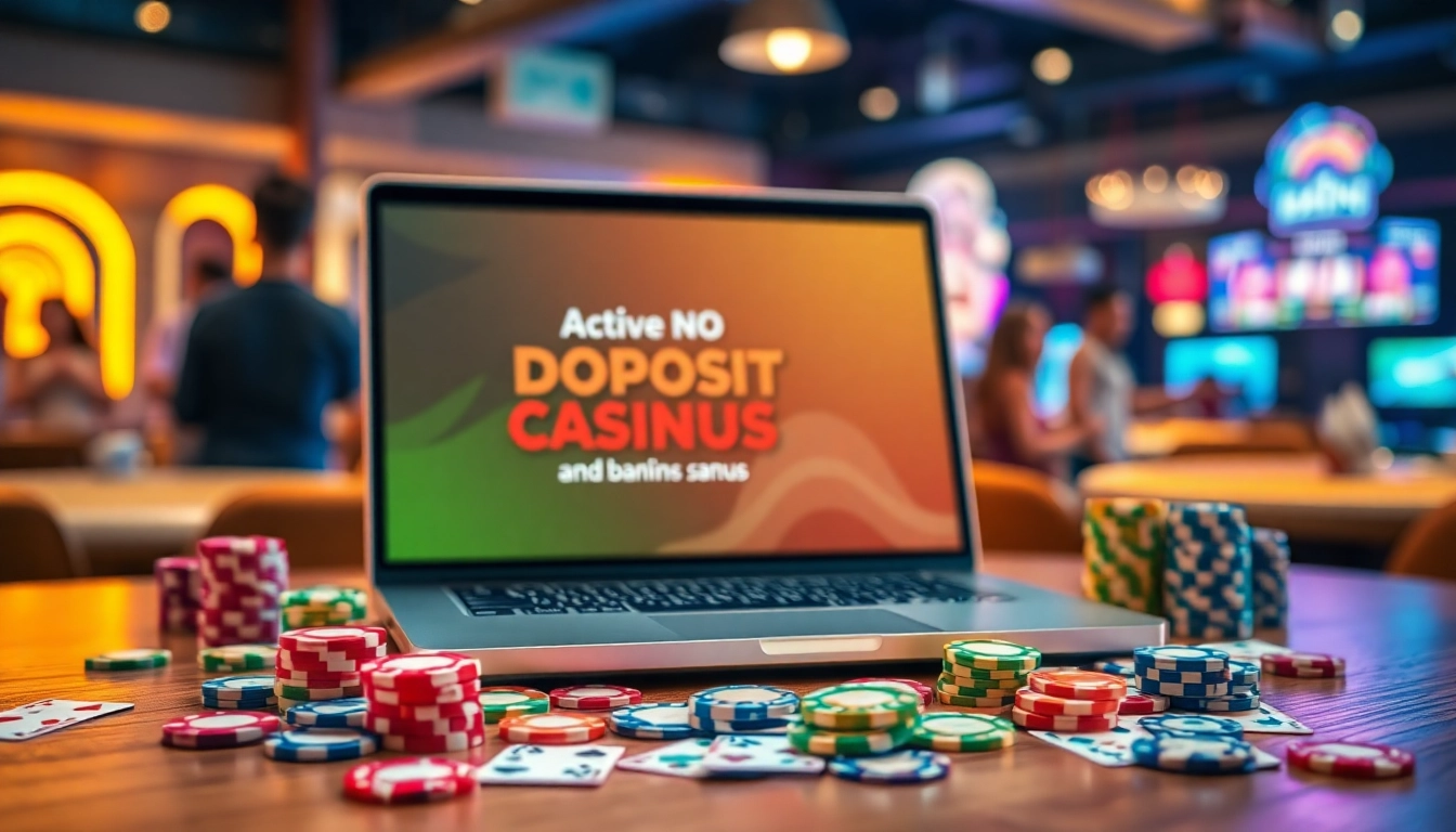 Neue casino bonus ohne einzahlung auf einem Laptop mit Casino-Chips und Karten.