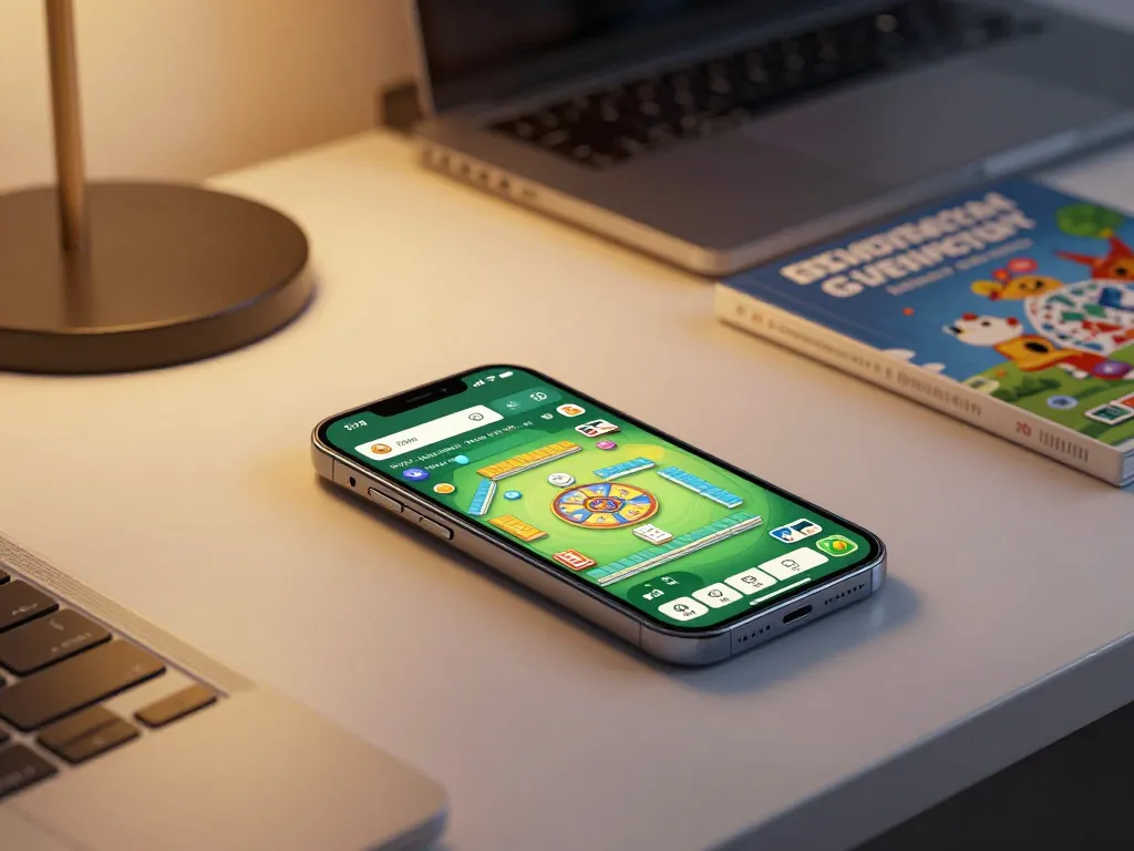Engaging Mahjong gameplay on smartphone in a stylish home office.