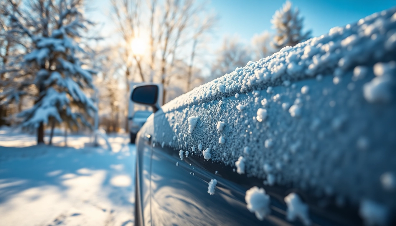 Winter car protection Chattanooga showcased with a polished vehicle in snow.