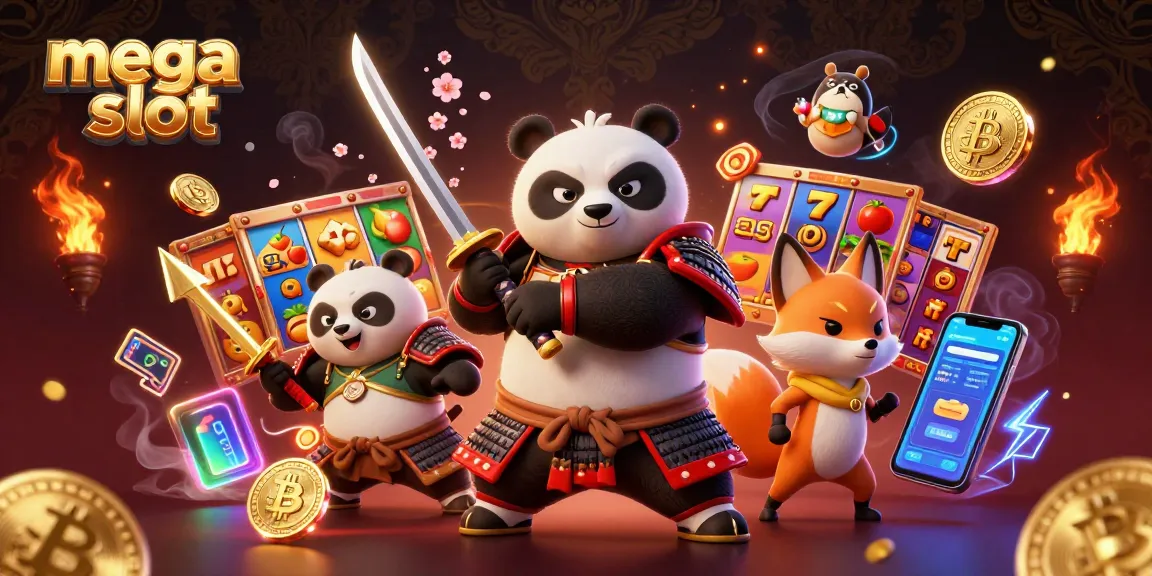 Mega slot menghadirkan petualangan seru dengan karakter unik di latar belakang kasino.