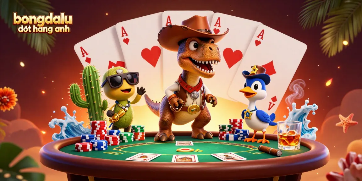 Experience bongdalu ngoại hạng anh featuring a vibrant 3D poker scene with cartoon characters.