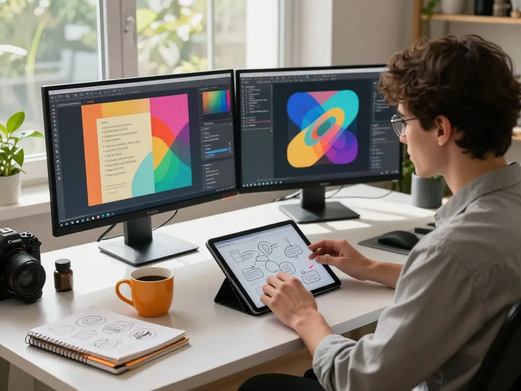 A person utilizing an image to prompt ai tool, demonstrating AI creativity in a modern workspace.