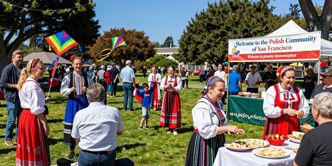 Polish community gathering at https://www.sfpol.com/ with traditional food and music in San Francisco park.
