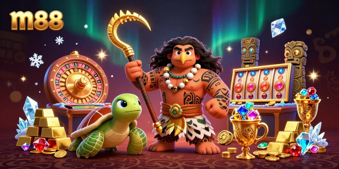 Experience thrilling moments with m88 as a demigod and turtle celebrate winning at the casino.