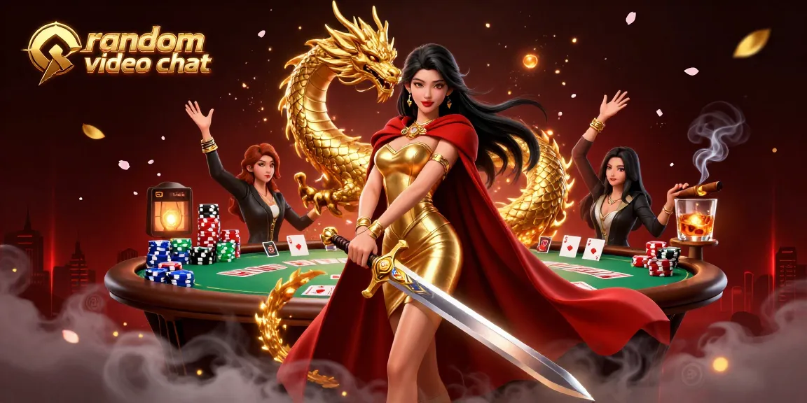 Engage in random video chat with vibrant characters at a dynamic casino scene.