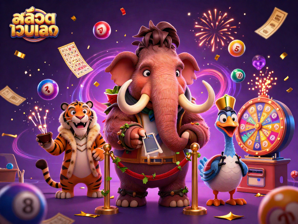 Engage with สล็อตเว็บตรง slots in a vibrant casino scene with dynamic characters and exciting game elements.