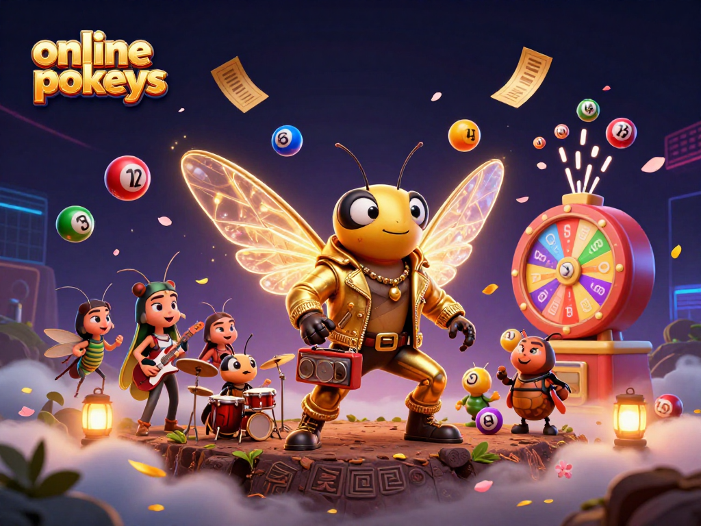Online pokies scene featuring vibrant characters, colorful elements, and energetic atmosphere.
