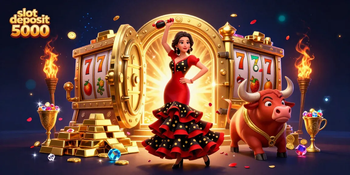 Spin slot deposit 5000 for thrilling wins surrounded by gold, gems, and vibrant graphics.