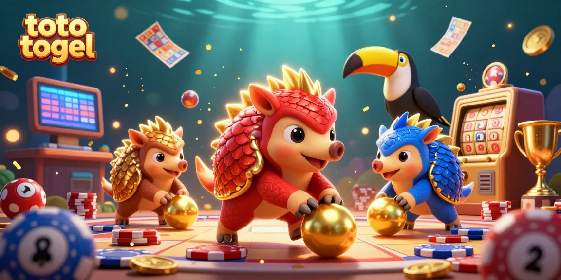 Engage in toto togel action highlighted by vibrant rival pangolins amid colorful lottery sets.