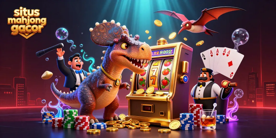 Witness the excitement at situs mahjong gacor as dinosaurs play slots, capturing flying coins!