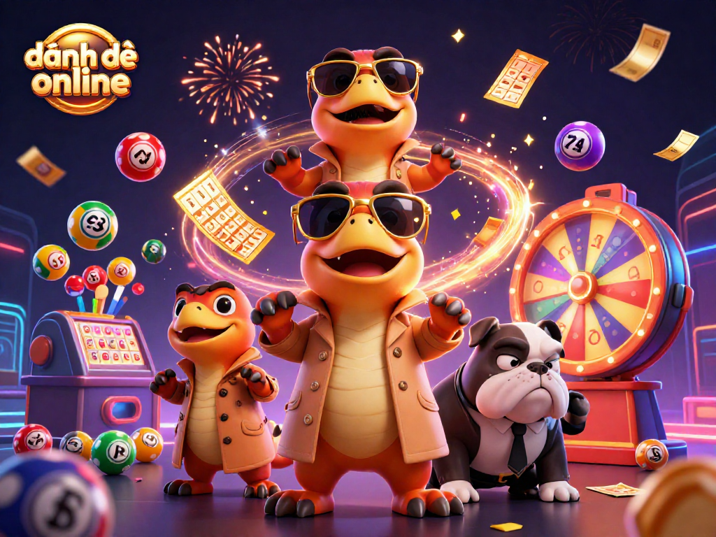 Experience the thrill of đánh đề online with vibrant lottery balls and a playful 3D casino scene.