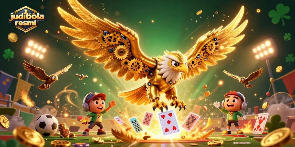 Experience thrilling judi bola resmi action with a mechanical golden eagle amidst dynamic betting scenes.