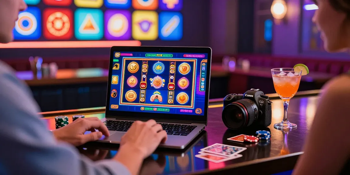 Scène passionnante de jeux en ligne mettant en avant le meilleur casino en ligne France avec des jeux virtuels engageants, des couleurs vives et une atmosphère stylée.