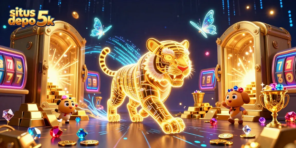Play thrilling slot games with situs depo 5k, featuring neon tiger and treasure elements.