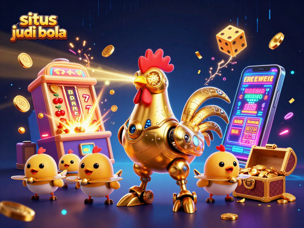 Experience the excitement of situs judi bola with thrilling robotic characters and vibrant casino elements.