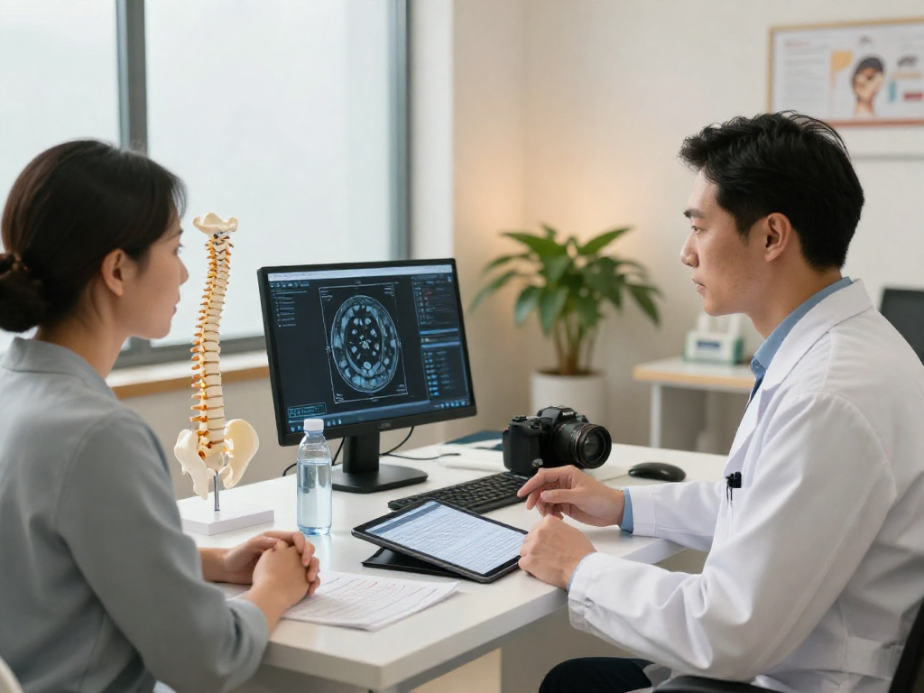 Discussion on bel fıtığı ameliyatı with a surgeon in a modern clinic.
